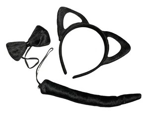 Black Cat Costume Cat Ears,  Long Tail Set Dress Up Kitty Cosplay Costume - Picture 1 of 1