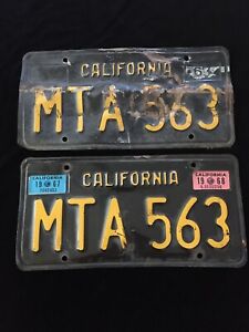 California Black & Yellow License Plates Pair of 1963 Vintage Original DMV CLEAR