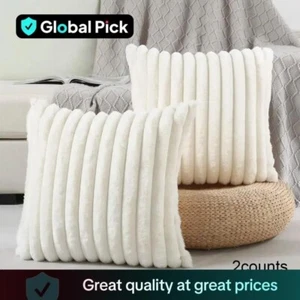 45cm Faux Fur cushion cover Thick Ribbed Fleeced soft and plush decor 2 counts - Picture 1 of 29