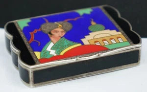 French Art Deco Prince of Persia Silver & Enamel Vanity Case by GÉRARD SANDOZ - Picture 1 of 24