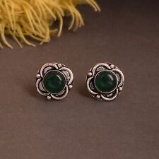 Oxidized Green Onyx Stud Earring 925 Sterling Silver Handmade Earrings