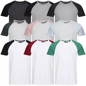 Mens T Shirts Short Sleeve Raglan Round Crew Neck Tees Plain Casual Contrast Top - Picture 1 of 37