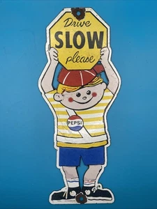 Rare Pepsi Cola Kid Drive Slow Please School Crossing Guard Porcelain Metal Sign - Picture 1 of 7