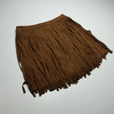 BB Dakota Short Skirt Womens 4 Barton Faux Antelope Suede Fringe Western Brown - Image 1 of 4