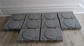 Lot of 10 Sony Play Station 1 Consoles  Parts or Repair - All Power On W/ Video