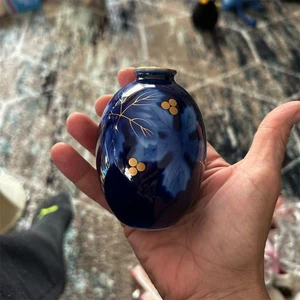 Fukagawa Porcelain Vase Blue Cobalt Gold Floral Design 3.5" Vintage - Picture 1 of 9