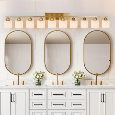 65 дюймов 10 ламп молочный стеклянный абажур светильник для туалетного столика зеркало для ванной золотистые современные бра - Изображение 1 из 4