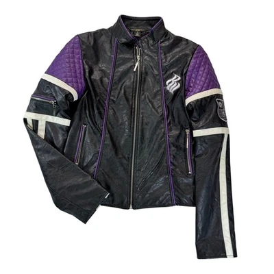 Chaqueta De Colección Rocawear Moto Negra Púrpura Parche Acolchado Mujer S XS/S Y2K Ropa de Calle Foto 1 de 4