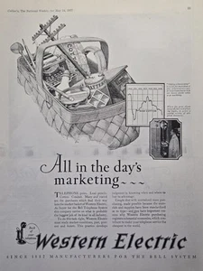 Cesta comprador Western Electric Market para teléfono Bell anuncio impreso vintage 1927 - Imagen 1 de 4