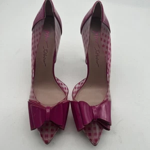 Betsey Johnson Prince-P D'Orsay Heels Bow Pink Vinyl Polka Dots Shoes Size 7.5* - Picture 1 of 10