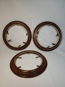 3 Van Hygan & Smythe 8.5" Round Solid Wood Plate Frames. Brown with Gold Ring - Picture 1 of 21