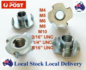 M4 M5 M6 M8 M10 3/16" 1/4" 5/16" 3/8" T Tee Nut Nuts Blind 4 Prong Wood Timber - Bild 1 von 15