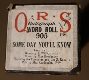 #905 Some Day You'll Know by Max Kortlander QRS 88 Notenspieler Klavier Wortrolle - Bild 1 von 3