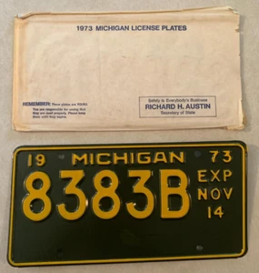 Vintage 1973 MICHIGAN Commercial License Plate Tag Ford Chevy 8383B NOS - Picture 1 of 2