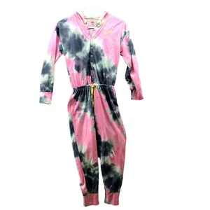 Justice Girls Size M (8) Tie Dye Jumpsuit Pajama Sleepover Sleepwear Hooded - Picture 1 of 9