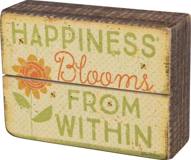 NEW!~PRIMITIVE WOOD SIGN~"Happiness Blooms From Within"~Flower Shelf Sitter - Image 1 of 1