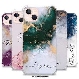Personalisierte Marmor Handyhülle Name stoßfeste Abdeckung für iPhone 15 14 13 12 11 - Bild 1 von 20