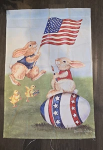Vintage Happy Patriot Easter Bunny Made in USA America Flag 25x37 Large Outdoor - Picture 1 of 14
