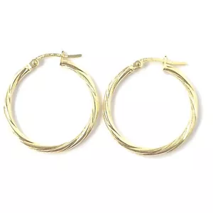 14ct Gold Hoop Earrings Patterned Snap Closure 24.1mm Height 1g - Picture 1 of 17