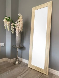 Tall Cream Full Length Floor Wall Wood Framed Dressing Mirror - Picture 1 of 10