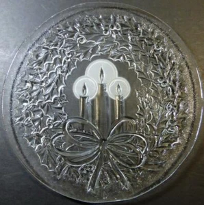 Clear Glass Round Platter Holly Wreath Candles Bow 13" Flame Glow Frosted - Picture 1 of 3