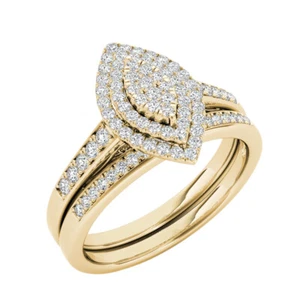 1/3 Ct Diamond Halo Engagement Ring Size 7 Bridal Set 14k Yellow Gold Solid - Picture 1 of 4