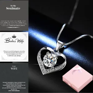 Genuine 925 Sterling Silver Diamond Cut Heart Pendant Necklace Gift For Her Mate - Picture 1 of 14