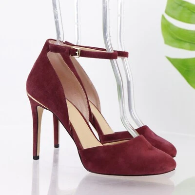 Zapato Michael Kors Mujer Georgia Pump Talla 7 Borgoña Gamuza Correa al Tobillo Tacón Foto 1 de 4