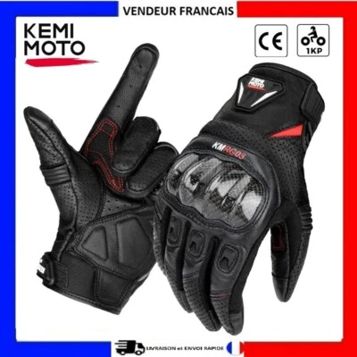Gants Moto Été Cuir Homme Certifiés CE Coque Carbone Doigt Tactile Antidérapant - Photo 1/4