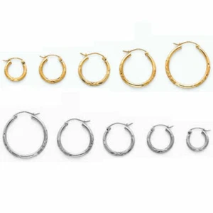 Kleine Creolen 14 Karat Gelbgold Diamantschliff Oro Aretes Arracadas - Bild 1 von 22