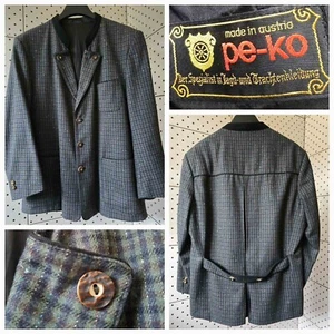 PE-KO Loden Austrian Bavarian Trachten Wool Blazer Jacket Mens Сheck Size 52 - Picture 1 of 21