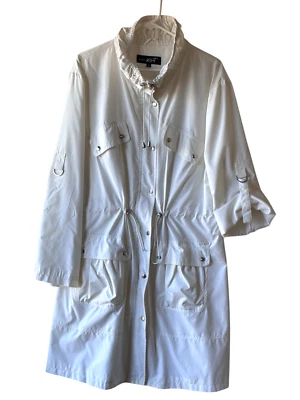 Black Rivet Coat Jacket Womans XL White High Gathered Collar Full Zipper Snaps - Image 1 of 4