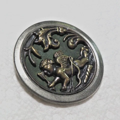 Vintage Antique Metal Picture Button CUPID AT REST 1 & 1/2" Cover