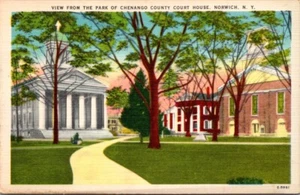 View from PARK of CHENANGO COUNTY COURT HOUSE Norwich, New York NY Postcard - Picture 1 of 2