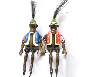 Vintage Lot of 2 Carved Wooden Articulated Shelf Sitting Fez Monkeys Indonesia - Picture 1 of 12