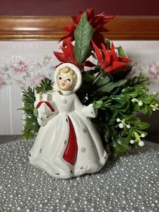 Vintage Napco Weihnachten Mädchen Geschenke weiß Übertopf Grünzeug Japan X-8389 - Bild 1 von 8