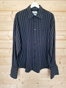 Camicia manica lunga Yves Saint Laurent YSL doppio polsino a righe nero blu taglia L - Foto 1 di 10