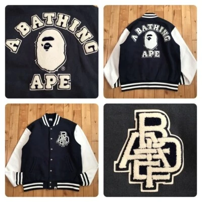 BAPE college logo sweat varsity jacket a bathing ape NIGO Size L - Image 1 of 4