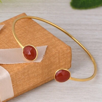 Gold Plated Single Band Open Cuff Bangle Red Onyx Daily wear Bracelet Jewelry — 第 1/4 张图片
