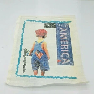Needlepoint Pattern God Bless America Little Boy in Overalls USA Flag Patriotic - Picture 1 of 8
