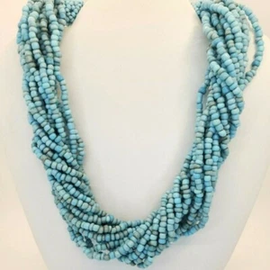 Vintage Genuine natural blue coral torsade necklace 15 strand - Picture 1 of 3