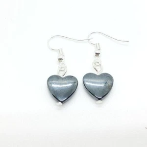 Pendientes de corazón de hematita, plata esterlina, curación magnética/no magnética 12 mm - Imagen 1 de 2