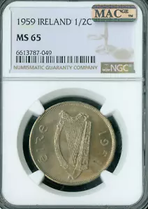 1959 IRELAND HALF CROWN NGC MS65 PQ 2ND FINEST GRADE MAC SPOTLESS * - Picture 1 of 2