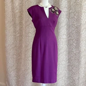 NWT Trina Turk Purple Midi Sheath Dress Beaded Shoulder Cocktail Wedding Guest 6 - Picture 1 of 8