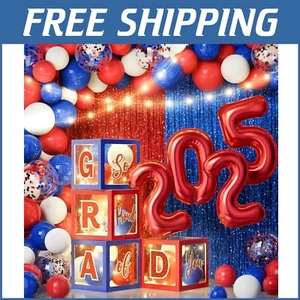 2025 Graduation Party Decorations Set with LED Lights & Balloon Kit - Red & Blue - Picture 1 of 9