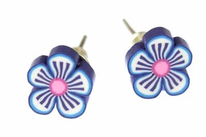 Flower Stud Earrings Miniblings Earrings Flower Blossom Spring Blue White 1cm - Picture 1 of 5