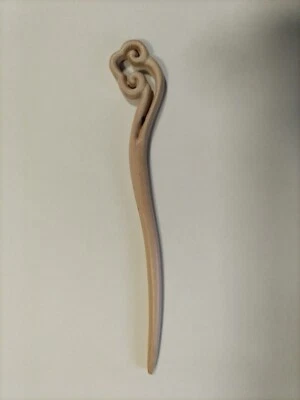 Peach wood chinese hair stick barrette (auspicious cloud) - Image 1 of 2