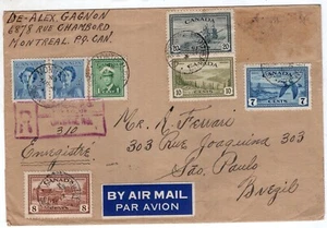 CANADA, 1948, COPERTINA RACCOMANDATA POSTA AEREA PER BRASILE, MANCA UN FRANCOBOLLO - Foto 1 di 2