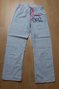Primark Damen Schlafhose Homewear in G. S weiß blau gestreift mit Aufdruck - Bild 1 von 2