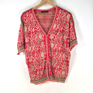 Twinset Simona Barbieri womens knit top size XS oversized red floral Vneck111022 - Picture 1 of 9